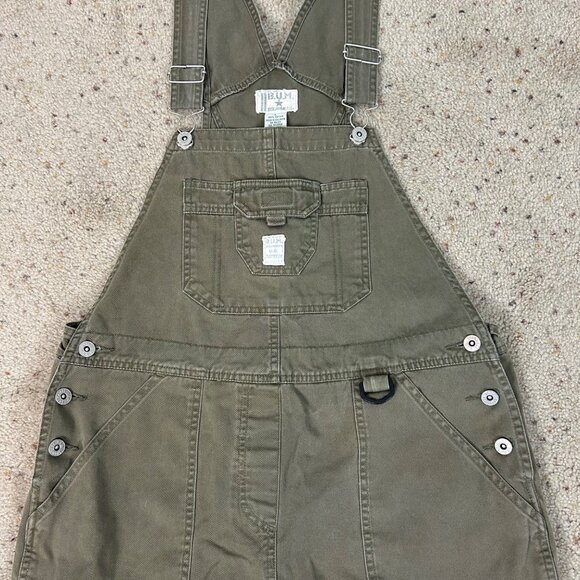 Y2K Vintage Olive Green Denim Overall Shorts Carpenter Baggy Size Large Women's - Picture 2 of 4